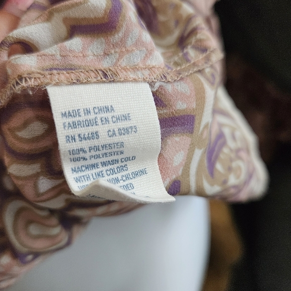 American Eagle Women's Small Pink Purple Taupe Paisley Chiffon Blouse Top Boho - Picture 7 of 7